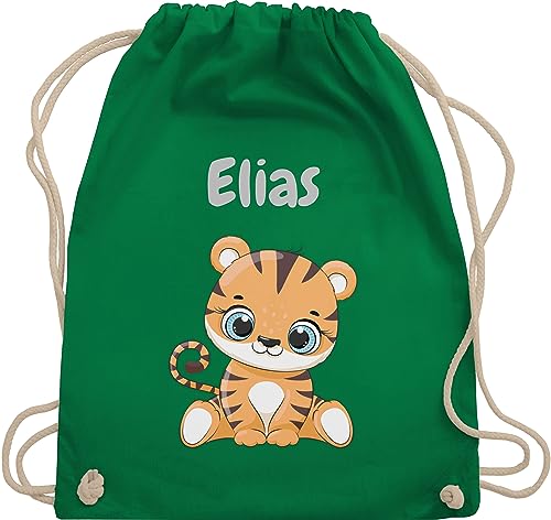 Turnbeutel Rucksack - Tiere - Süßer Tiger Tigers Wildkatze - Unisize - Grün - anziehsachen beutel kindergarten name kita tasche und personalisierte+kinder+rucksäcke von Geschenk mit Namen personalisiert by Shirtracer