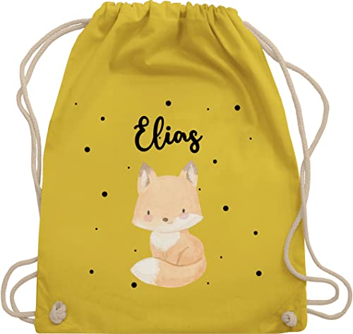 Turnbeutel Rucksack - Tiere - Süßer Fuchs - Unisize - Gelb - wechselkleidung beutel kinder tasche fuer ersatzkleidung kindergarten kita wechselwäsche stoffbeutel für jungen personalisierte von Geschenk mit Namen personalisiert by Shirtracer