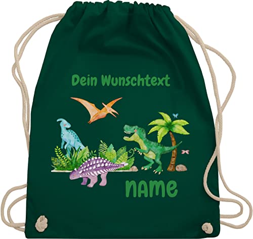 Turnbeutel Rucksack - Tiere - Dino Dinos Dinosaurier - Unisize - Dunkelgrün - wechselkleidung beutel kita name personalisierte tasche für kindergarten kinder personalisierter mädchen krippe von Geschenk mit Namen personalisiert by Shirtracer