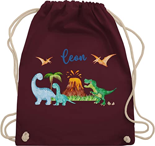 Turnbeutel Rucksack - Dinosaurier Dino Dinos - Unisize - Bordeauxrot - jungen wechselsachen beutel kindergarten kinder kita name schulanfang junge einschulung wechselkleidung kindergartentasche von Geschenk mit Namen personalisiert by Shirtracer