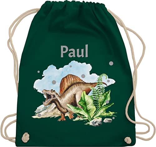 Turnbeutel Rucksack - Dinosaurier Dino - Dinos - Unisize - Dunkelgrün - kita beutel wechselwäsche tasche kindergarten jungen tier schlafbeutel sportbeutel kinderrucksack stoffbeutel kinder junge von Geschenk mit Namen personalisiert by Shirtracer