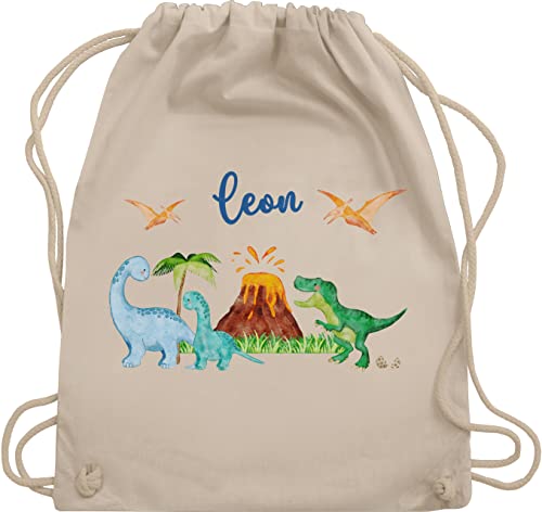 Turnbeutel Rucksack - Dinosaurier Dino Dinos - Unisize - Naturweiß - beutel sportbeutel junge kita wäschebeutel kindergarten saurier name stoffbeutel kinder wechselbeutel personalisierter von Geschenk mit Namen personalisiert by Shirtracer