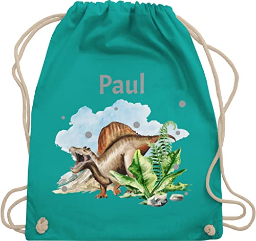 Turnbeutel Rucksack - Dinosaurier Dino - Dinos - Unisize - Türkis - kita beutel wechselwäsche turntasche kindergarten jungen sportbeutel kinder personalisierter tasche für wechselkleidung von Geschenk mit Namen personalisiert by Shirtracer