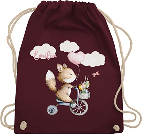 Turnbeutel Rucksack - Tiere - Fuchs Süß Kinder - Unisize - Bordeauxrot - beutel für schulanfänger tasche fuer ersatzkleidung kindergarten kita name mädchen kindergartenrucksack wechselwäsche von Geschenk mit Namen personalisiert by Shirtracer