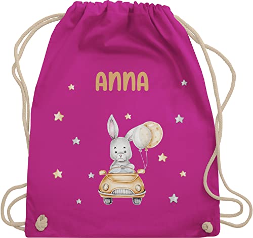 Turnbeutel Rucksack - Tiere - Hasenmotiv Baby Hase süß Bunny Rabbit Häschen Rennfahrer - Unisize - Fuchsia - kinder beutel kita kindergarten taschen personalisierte kindergartentasche tier name von Geschenk mit Namen personalisiert by Shirtracer