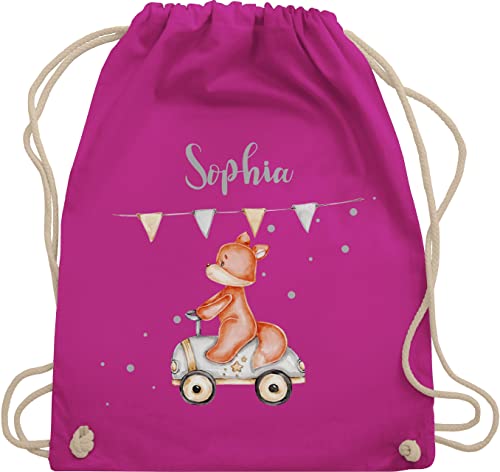 Turnbeutel Rucksack - Tiere - Niedlicher Fuchs Süßes Fuchsmotiv Geburt Baby Fox Rennfahrer - Unisize - Fuchsia - personalisierte personalisierter stoffbeutel kinder kindergarten beutel von Geschenk mit Namen personalisiert by Shirtracer