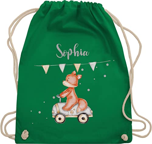 Turnbeutel Rucksack - Tiere - Niedlicher Fuchs Süßes Fuchsmotiv Geburt Baby Fox Rennfahrer - Unisize - Grün - beutel kinder schlafbeutel kindergarten tier turnsack tasche kita geschenke von Geschenk mit Namen personalisiert by Shirtracer