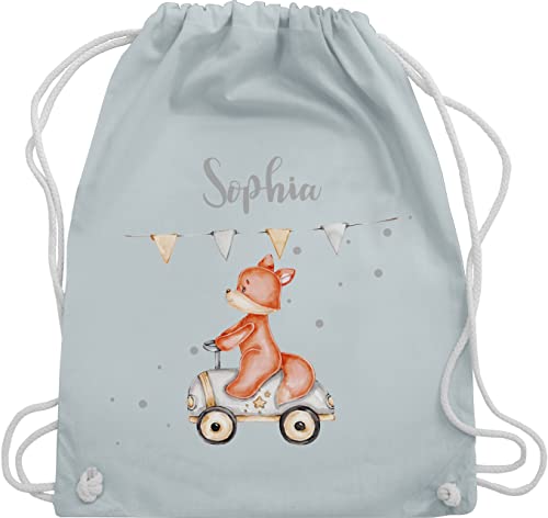 Turnbeutel Rucksack - Tiere - Niedlicher Fuchs Süßes Fuchsmotiv Geburt Baby Fox Rennfahrer - Unisize - Pastell Blau - gym bag personalisierte beutel kinder tieren sportbeutel kita tasche tier von Geschenk mit Namen personalisiert by Shirtracer