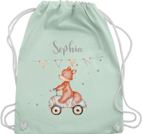 Turnbeutel Rucksack - Tiere - Niedlicher Fuchs Süßes Fuchsmotiv Geburt Baby Fox Rennfahrer - Unisize - Pastell Grün - turntasche wäschebeutel kita tier turnsackerl wechselwäsche beutel und von Geschenk mit Namen personalisiert by Shirtracer