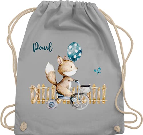 Turnbeutel Rucksack - Tiere - Süßer Fuchs Kinder - Unisize - Hellgrau - krippe tasche tier baumwolle beutel kindergarten personalisierte kindergartentasche und baumwoll rucksäcke von Geschenk mit Namen personalisiert by Shirtracer