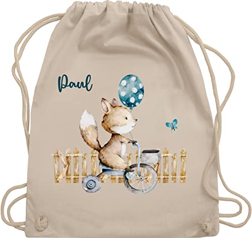 Turnbeutel Rucksack - Tiere - Süßer Fuchs Kinder - Unisize - Naturweiß - kleine personalisierte geschenke beutel für schlafbeutel kindergarten tier sportbeutel junge tasche kita tieren von Geschenk mit Namen personalisiert by Shirtracer