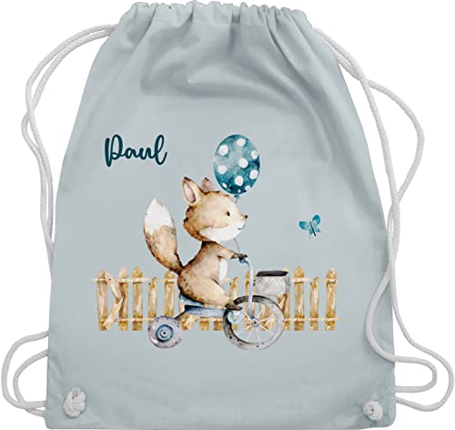 Turnbeutel Rucksack - Tiere - Süßer Fuchs Kinder - Unisize - Pastell Blau - anziehsachen beutel kindergarten baumwolle kita name personalisierte geschenke für kind mädchen turnsackerl von Geschenk mit Namen personalisiert by Shirtracer