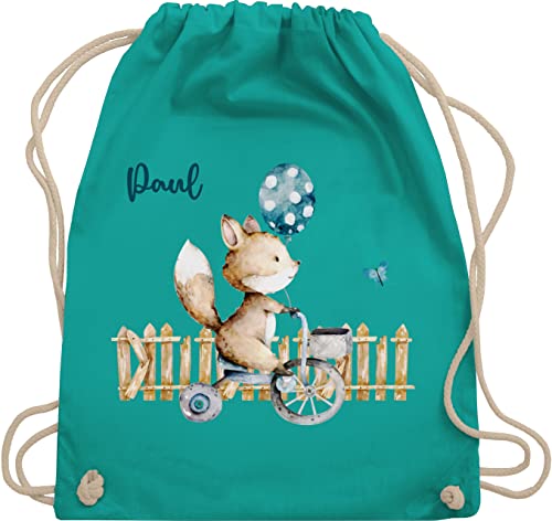 Turnbeutel Rucksack - Tiere - Süßer Fuchs Kinder - Unisize - Türkis - kita beutel wechselwäsche wäschebeutel kindergarten wechselkleidung stoffbeutel für personalisierter jungen von Geschenk mit Namen personalisiert by Shirtracer