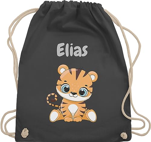 Turnbeutel Rucksack - Tiere - Süßer Tiger Tigers Wildkatze - Unisize - Dunkelgrau - beutel kita name tier kinder wäschebeutel kindergarten und tieren tasche kindergartenkind wechselbeutel von Geschenk mit Namen personalisiert by Shirtracer