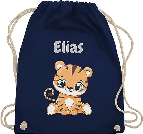 Turnbeutel Rucksack - Tiere - Süßer Tiger Tigers Wildkatze - Unisize - Navy Blau - wechselwäsche beutel kita personalisierter stoffbeutel kinder personalisierte geschenke motiv sportbeutel tasche von Geschenk mit Namen personalisiert by Shirtracer