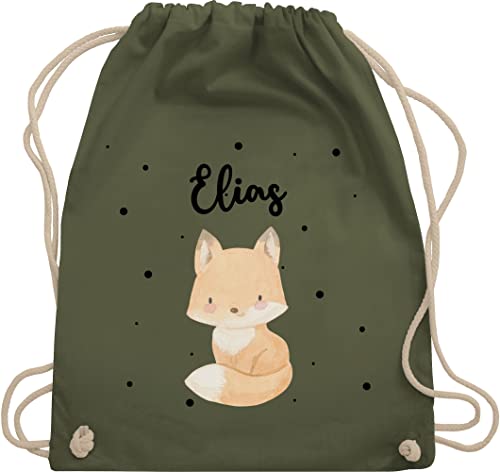 Turnbeutel Rucksack - Tiere - Süßer Fuchs - Unisize - Olivgrün - wechselwäsche beutel baumwolle kinder stoffbeutel kindergarten kita für einschulung tiger name wechselkleidung jungen von Geschenk mit Namen personalisiert by Shirtracer