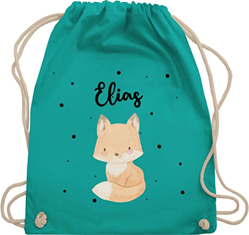 Turnbeutel Rucksack - Tiere - Süßer Fuchs - Unisize - Türkis - kinder beutel kita baumwolle wechselbeutel kindergarten tasche für kind name personalisiertes taschen personalisierter mädchen von Geschenk mit Namen personalisiert by Shirtracer