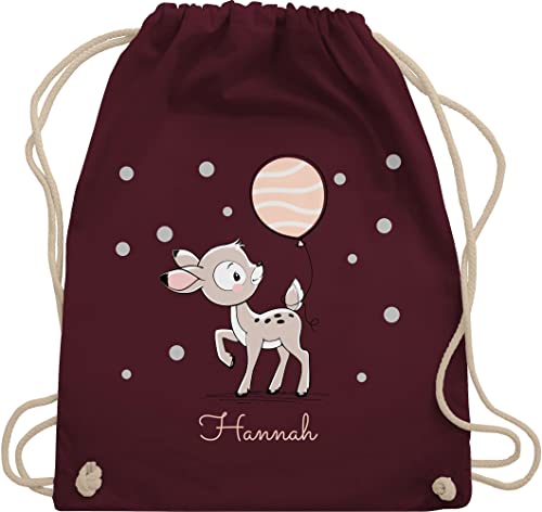 Turnbeutel Rucksack - Tiere - Süßes Reh Rehkitz - Unisize - Bordeauxrot - wechselkleidung beutel kita wäschebeutel kindergarten kinder personalisierter mädchen für einschulung jungen tiger name von Geschenk mit Namen personalisiert by Shirtracer