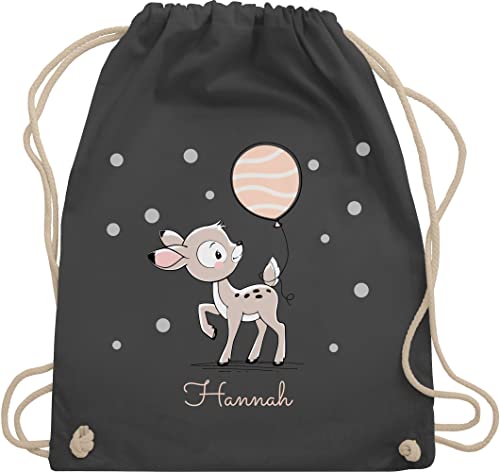 Turnbeutel Rucksack - Tiere - Süßes Reh Rehkitz - Unisize - Dunkelgrau - beutel kinder kindergarten kita tasche tieren stofftasche süßer mädchen wechselwäsche wechselbeutel tier von Geschenk mit Namen personalisiert by Shirtracer