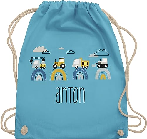 Turnbeutel Rucksack - Baustelle Traktor Bagger Kran Kipper LKW Planierraupe - Unisize - Hellblau - stoffbeutel kinder name landwirtschaft stofftasche kindergarten von Geschenk mit Namen personalisiert by Shirtracer