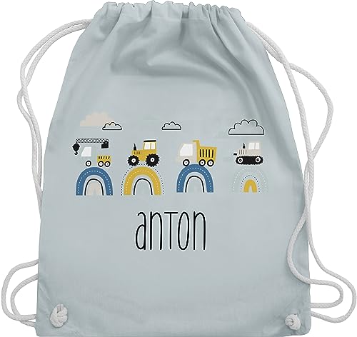 Turnbeutel Rucksack - Baustelle Traktor Bagger Kran Kipper LKW Planierraupe - Unisize - Pastell Blau - tasche kindergarten jungen bulldog und name turntasche junge von Geschenk mit Namen personalisiert by Shirtracer