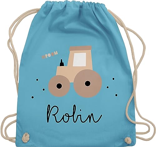 Turnbeutel Rucksack - Süßer Traktor Trecker Schlepper Bulldog - Unisize - Hellblau - kindergarten junge stoffbeutel wechselwäsche bauern tasche jungen personalisierter beutel wechselkleidung von Geschenk mit Namen personalisiert by Shirtracer