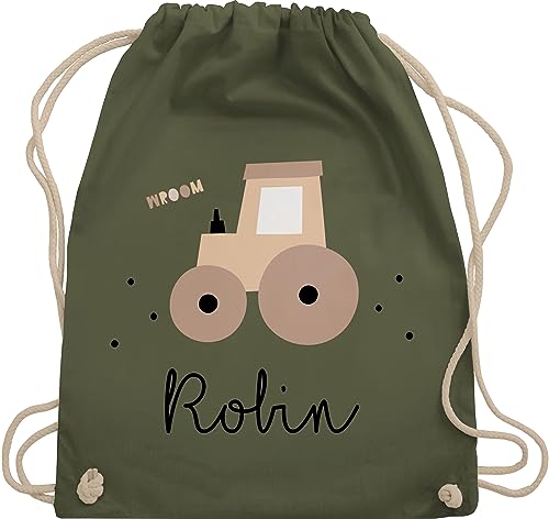 Turnbeutel Rucksack - Süßer Traktor Trecker Schlepper Bulldog - Unisize - Olivgrün - und name kindergarten beutel wechselkleidung motiv kita tasche jungen personalisierte kitarucksäcke junge von Geschenk mit Namen personalisiert by Shirtracer