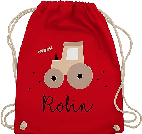 Turnbeutel Rucksack - Süßer Traktor Trecker Schlepper Bulldog - Unisize - Rot - personalisierte geschenke kinder stoffbeutel für kindergarten traktoren stoffrucksack junge beutel kita von Geschenk mit Namen personalisiert by Shirtracer