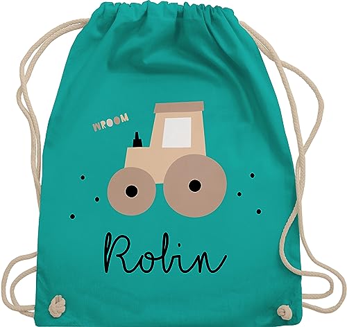 Turnbeutel Rucksack - Süßer Traktor Trecker Schlepper Bulldog - Unisize - Türkis - jungs tasche kindergarten geschenke baumwolle kita beutel name baumwoll kindergartentasche aus stoff und eigenem von Geschenk mit Namen personalisiert by Shirtracer