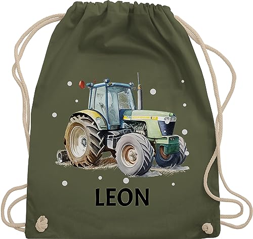 Turnbeutel Rucksack - Traktor - Trecker Name - Unisize - Olivgrün - tasche für kindergarten junge bulldog und kinder baumwolle beutel wechselkleidung wechselbeutel kita eigenem stoff turnsackerl von Geschenk mit Namen personalisiert by Shirtracer