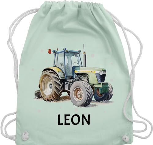 Turnbeutel Rucksack - Traktor - Trecker Name - Unisize - Pastell Grün - taschen kindergarten beutel wechselkleidung junge und turnsack jungen kita tasche geschenke turnsäckchen kindergärten von Geschenk mit Namen personalisiert by Shirtracer