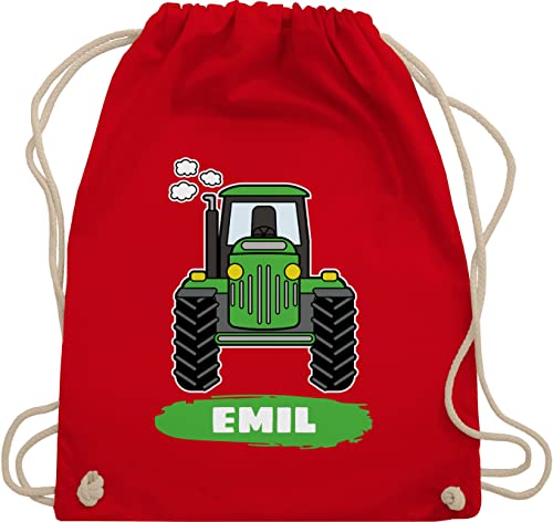 Turnbeutel Rucksack - Traktor Trekker Buldog Schlepper - Unisize - Rot - stoffbeutel kinder name traktorfans rucksäcke kindergarten personalisierter beutel wechselkleidung landwirt turnen tasche von Geschenk mit Namen personalisiert by Shirtracer