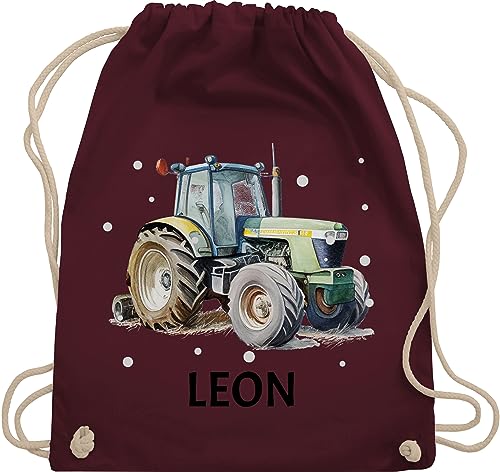 Turnbeutel Rucksack - Traktor - Trecker Name - Unisize - Bordeauxrot - kindergarten sportbeutel motiv stoff junge wechselwäsche beutel traktormotiv baumwoll wechselkleidung kita tasche jungen von Geschenk mit Namen personalisiert by Shirtracer