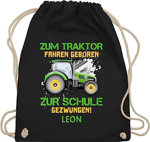 Turnbeutel Rucksack - Zum Traktor fahren geboren zur Schule gezwungen - Unisize - Schwarz - trecker stoffbeutel für kindergarten traktoren beutel personalisierte kinder rucksäcke bulldog von Geschenk mit Namen personalisiert by Shirtracer