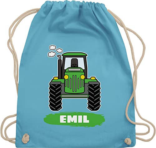 Turnbeutel Rucksack - Traktor Trekker Buldog Schlepper - Unisize - Hellblau - stoffbeutel wechselwäsche bauern stoffrucksack tasche kindergarten jungen bulldog und name stoffsackerl von Geschenk mit Namen personalisiert by Shirtracer