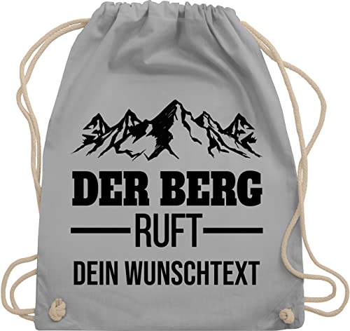 Turnbeutel Rucksack - Wandern - Der Berg ruft - Geschenk Berge - Unisize - Hellgrau - wanderbeutel wanderer bergen tasche wander bergmotiv wunschname ruft, + wunschtext von Geschenk mit Namen personalisiert by Shirtracer