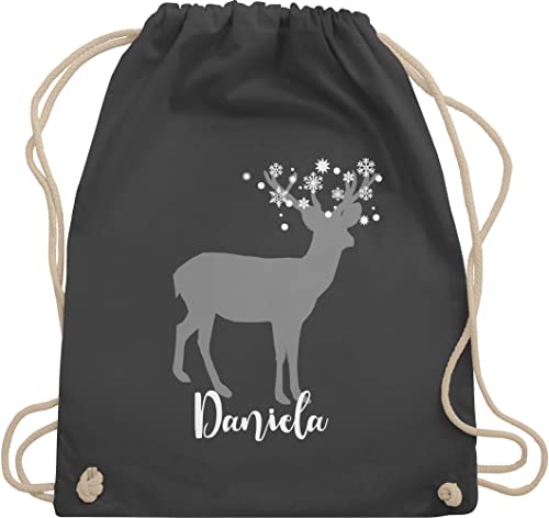 Turnbeutel Rucksack - Weihnachten Geschenke Christmas - Hirsch mit Schneeflocken und Name - Unisize - Dunkelgrau - weihnachtsmotiv beutel personalisierte weihnachts weihnachtsmotive von Geschenk mit Namen personalisiert by Shirtracer