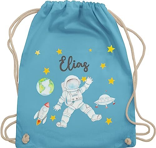 Turnbeutel Rucksack - Weltall - Astronaut Kinder Raumfahrt Weltraum Planet Geschenk - Unisize - Hellblau - nasa name kinderturnbeutel rakete tasche planeten astronauten von Geschenk mit Namen personalisiert by Shirtracer