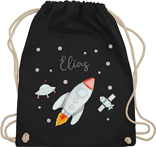 Turnbeutel Rucksack - Weltall - Rakete mit Name personalisiert I Flugrakete I Raumfahrt I Weltraum I Astronaut Geschenk - Unisize - Schwarz - wechsel beutel planeten raketen tasche nasa rücksack von Geschenk mit Namen personalisiert by Shirtracer