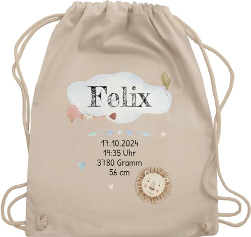 Turnbeutel Rucksack - Geburtsgeschenk Baby Geschenk zur Geburt Junge Löwe - Unisize - Naturweiß - personalisierte personalisierter neugeboren stoffbeutel neugeborene geschenke beutel von Geschenk mit Namen personalisiert by Shirtracer