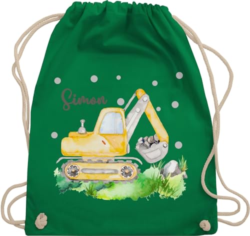 Turnbeutel Rucksack - Bagger Baggerfahrer Geschenk - Unisize - Grün - beutel kinder stoffbeutel kindergarten kita stofftaschen tasche kindergartenkind junge taschen von Geschenk mit Namen personalisiert by Shirtracer