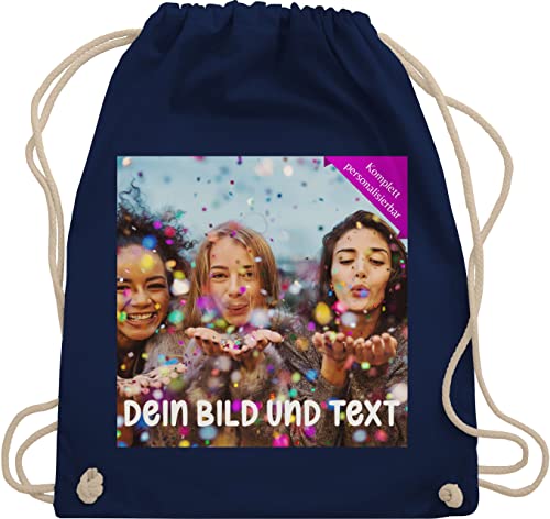 Turnbeutel Rucksack - Foto eigenem Bild - Fotogeschenk - Unisize - Navy Blau - kindergartenkinder eigenen druck bag wechselwäsche zum selber baumwolle bedrucken custom beutel kindergartenkind von Geschenk mit Namen personalisiert by Shirtracer