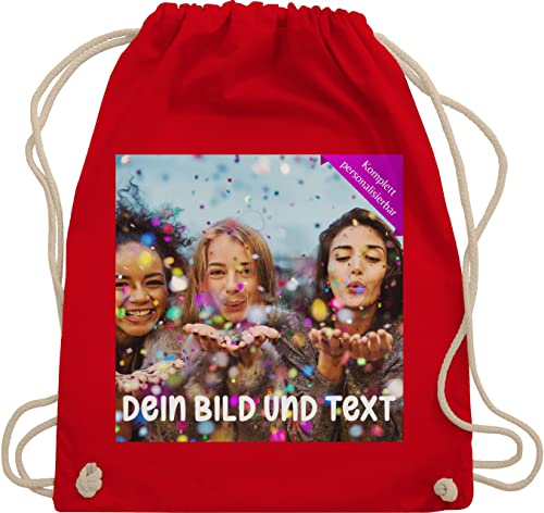 Turnbeutel Rucksack - Foto eigenem Bild - Fotogeschenk - Unisize - Rot - wechselwäsche beutel name selbst stoffsackerl baumwoll bedrucken bags aufdruck gestalten taschen stoff bilder sportbeutel von Geschenk mit Namen personalisiert by Shirtracer