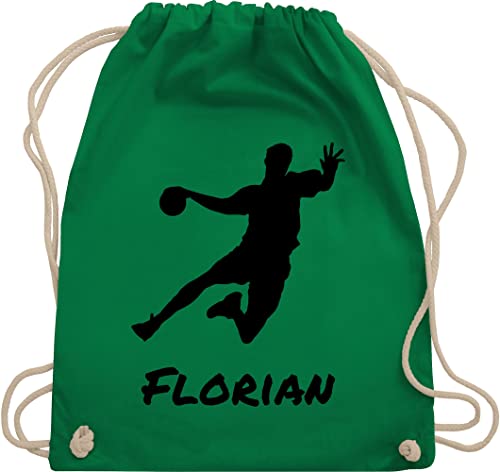 Turnbeutel Rucksack - Geschenke Handball Zubehör - Handballer Silhouette mit Name - Unisize - Grün - gym bag tasche taschen beutel beuteltasche stoffbeutel kordelzug sporttasche turnsackerl von Geschenk mit Namen personalisiert by Shirtracer