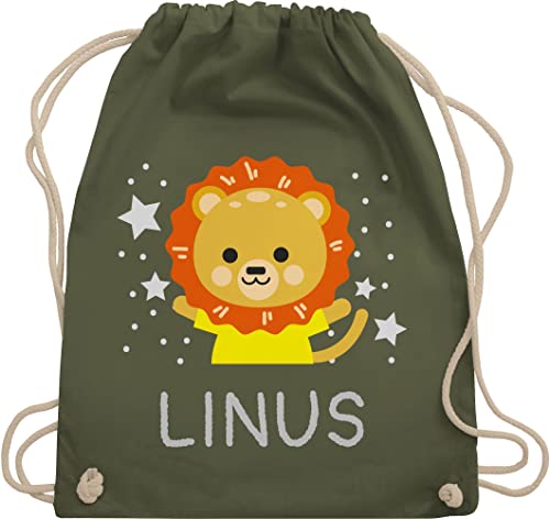 Turnbeutel Rucksack - Löwen - Löwe Name - Unisize - Olivgrün - kindergarten stoffbeutel beutel sport wäschebeutel kita mädchen baumwolle kinder kordel personalisierter stoff für von Geschenk mit Namen personalisiert by Shirtracer