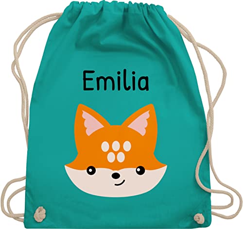 Turnbeutel Rucksack - Süßer schlauer Fuchs - Unisize - Türkis - schul sporttasche eigenem kinder bag beutel wechselwäsche kindergarten name stoffturnbeutel stoffbeutel trainingsbeutel mädchen von Geschenk mit Namen personalisiert by Shirtracer