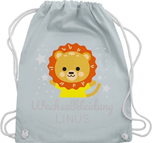 Turnbeutel Rucksack - Kita Beutel Wechselsachen Jungen - Wechselkleidung Löwe - Unisize - Pastell Blau - personalisierte kindergartentasche kindergarten name juterucksack von Geschenk mit Namen personalisiert by Shirtracer