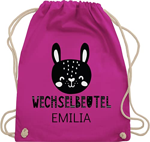 Turnbeutel Rucksack - Kita Beutel Wechselsachen Mädchen - Wechselbeutel mit Hase - Unisize - Fuchsia - wechseltasche kindergarten kindergartenbeutel personalisierte name stoffbeutel wechselkleidung von Geschenk mit Namen personalisiert by Shirtracer