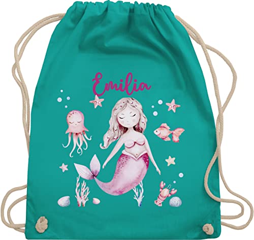 Turnbeutel Rucksack - Meerjungfrau Nymphe Nixe - Unisize - Türkis - gym bag meerjungfrauen personalisierte taschen baumwolle beutel turn tasche stoffbeutel sportbeutel kinderturnbeutel kinder von Geschenk mit Namen personalisiert by Shirtracer