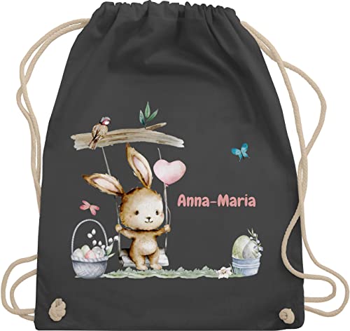 Turnbeutel Rucksack - Ostergeschenke Ostern - Hase Süß Kinder - Unisize - Dunkelgrau - sporttasche kindergarten taschen baumwolle stoffbeutel turntasche name rucksäcke jungen stofftasche von Geschenk mit Namen personalisiert by Shirtracer